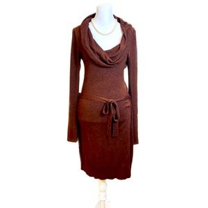 Max Studio Rusty Brown Cowl Neck Belted Sweater Dress, Women’s Size X-Small.